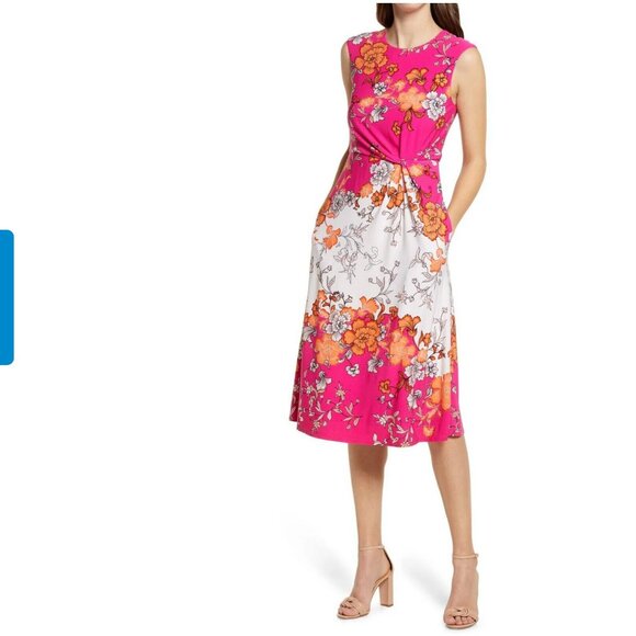 Vince Camuto Pink and White Floral Sleeveless Midi Dress, size 10 - Picture 1 of 6